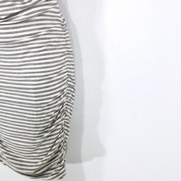 Athleta Topanga Striped Ruched T Shirt Dress Sz XS Stretchy V Neck Gray/White - Picture 6 of 13